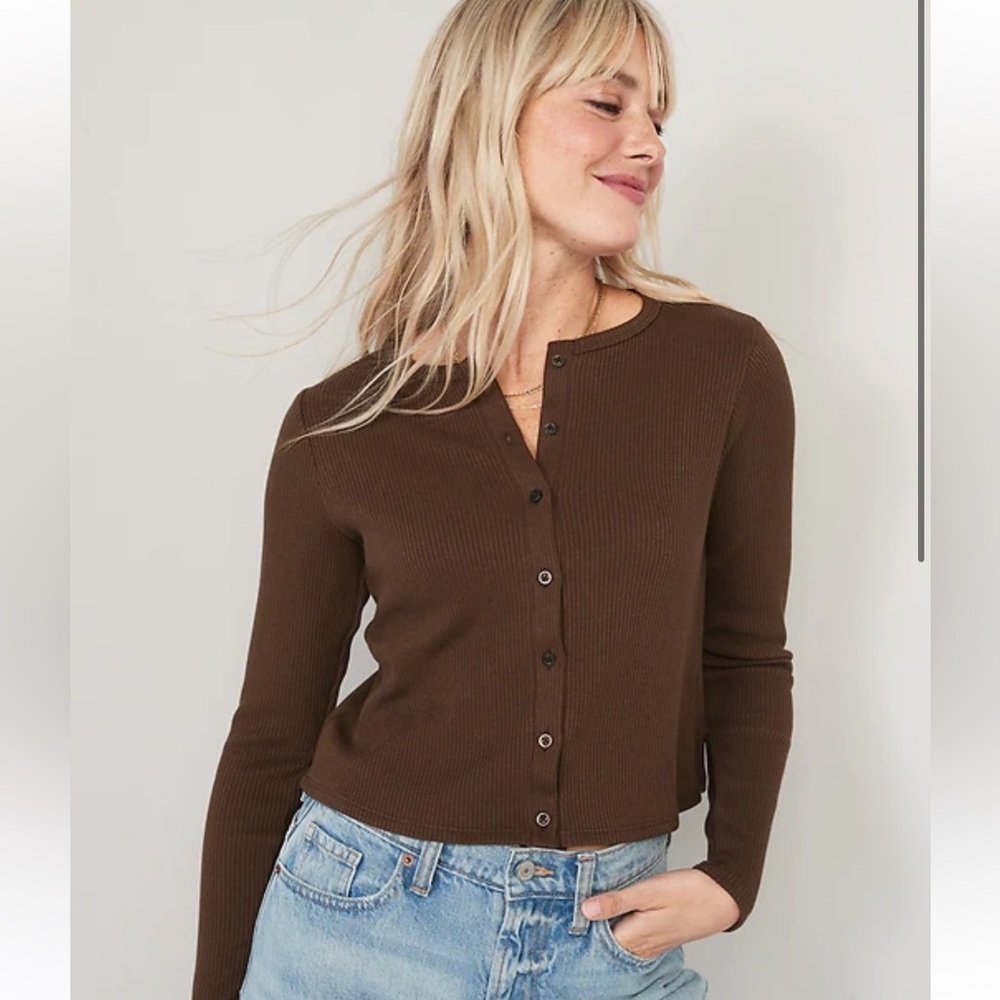 Brown Ribbed Button Long sleeve